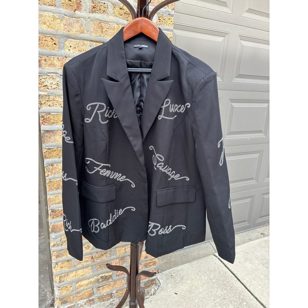 Fashion Nova Black Rhinestone Script Blazer The Chi Screen Worn TV Prop 2X
